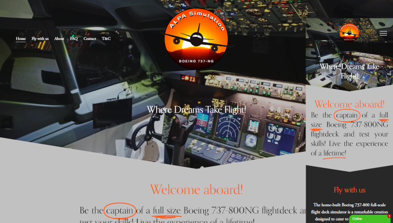 Homepage del sito ALPA Simulation progettato da Valentina Sanna