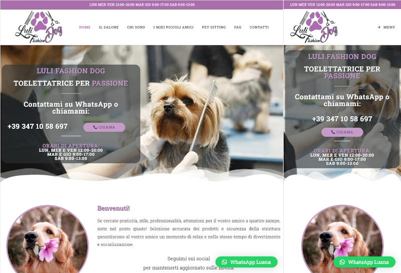 Homepage del sito Luli Fashion Dog progettato da Valentina Sanna