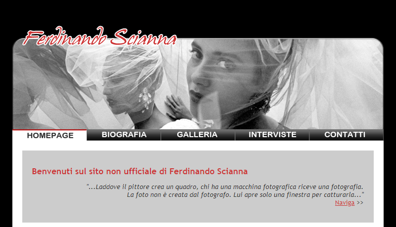 Homepage del sito Ferdinando Scianna (non ufficiale) progettato da Valentina Sanna